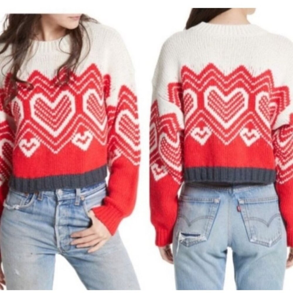 Philosophy Fair Isle Sweater Size L Valentines Day Heart Wool Blend Love Print